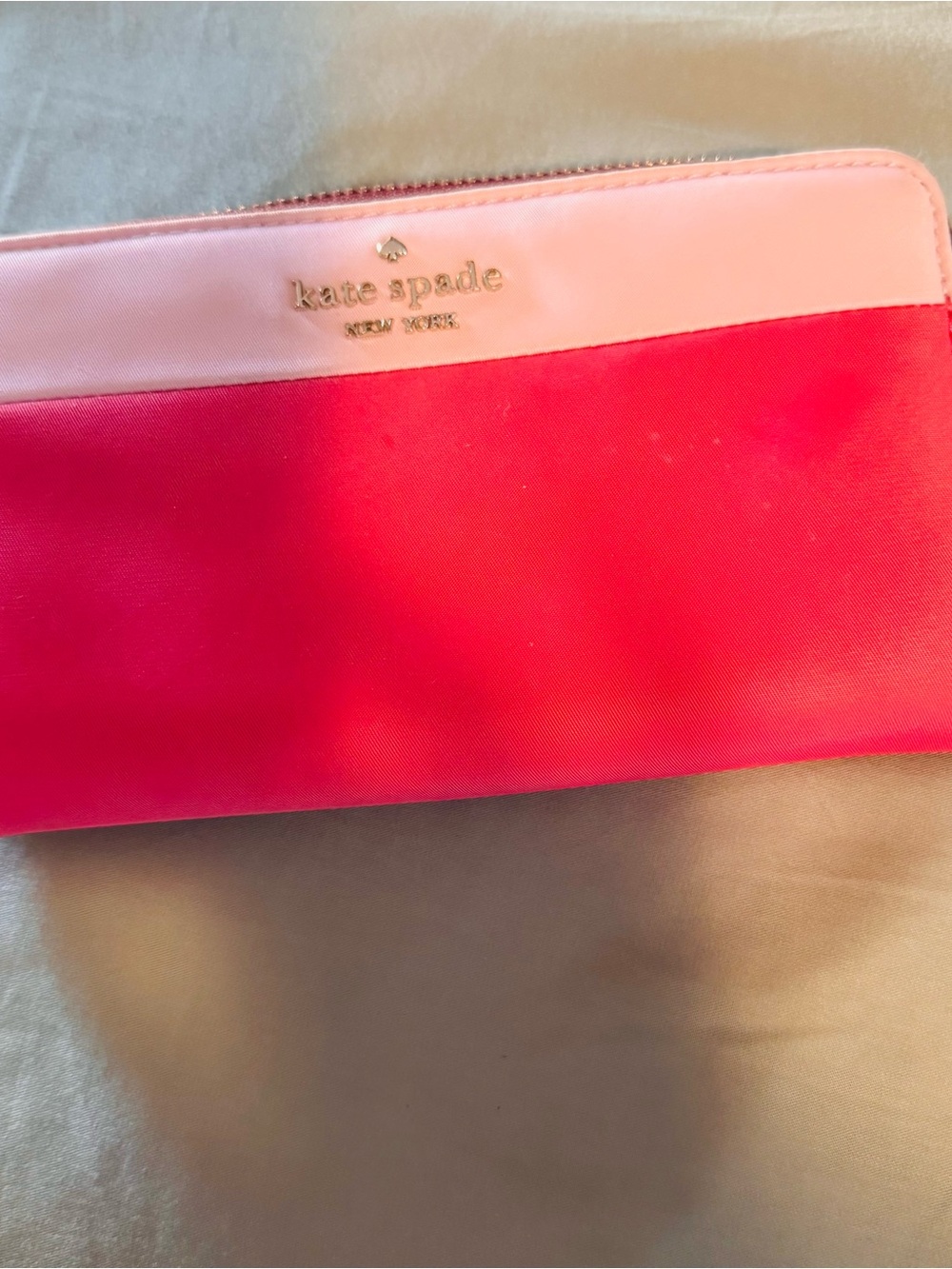 kate spade Two-Tone Pink Zip Wallet with Gold Logo